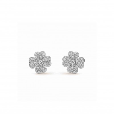 VAN CLEEF ARPELS COSMOS EARRINGS, MEDIUM MODEL - WHITE GOLD, DIAMOND  VCARO68J00